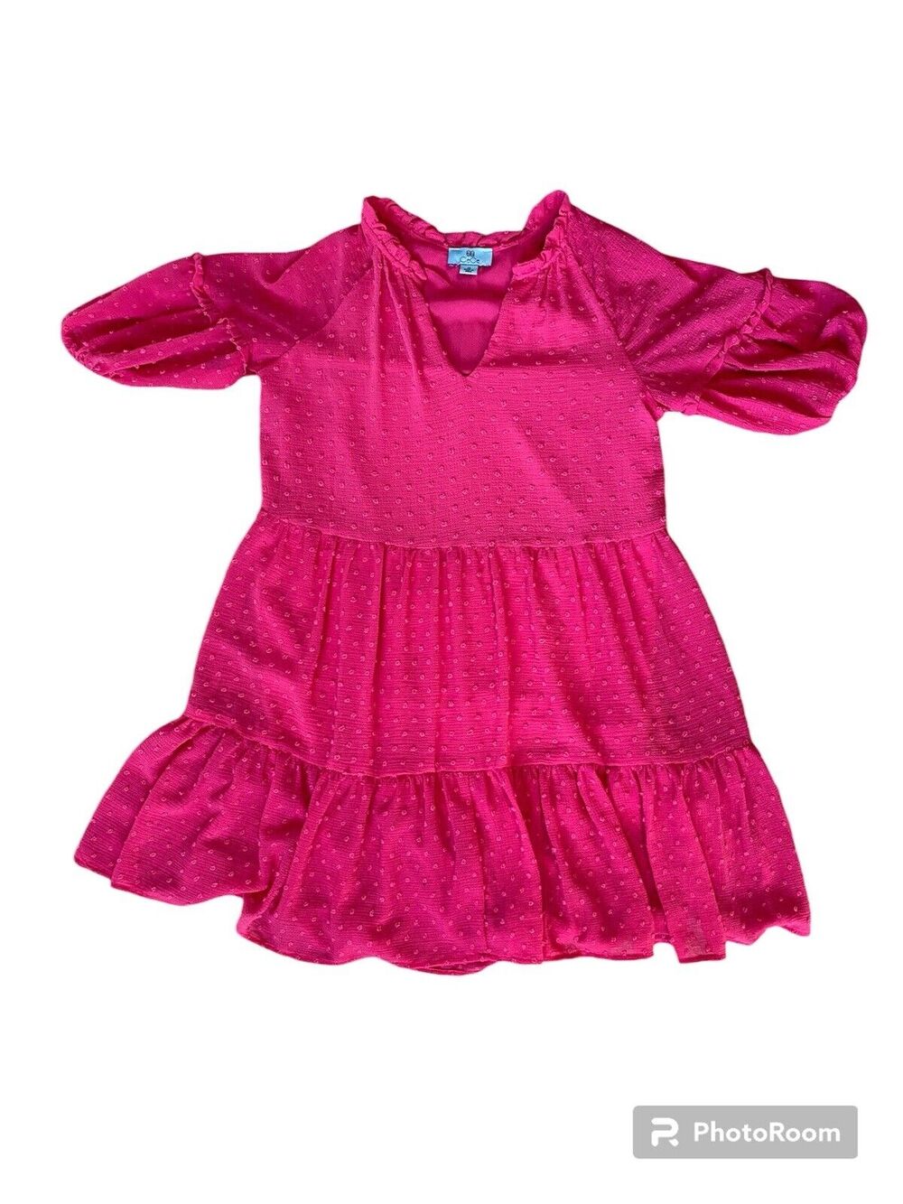 CeCe Dress Womens Size XS Tiered Babydoll Relaxed Fit Short Sleeve in Hot Pink